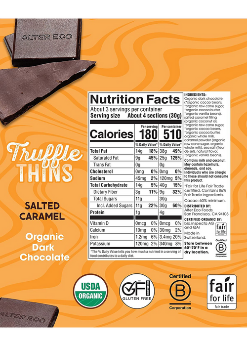 Alter Eco Truffle Thins Salted Caramel Organic Dark Chocolate 84g