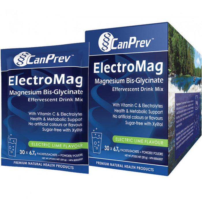 CanPrev ElectroMag Magnesium Bis-Glycinate Effervescent Drink Mix, Electric Lime 6.7g