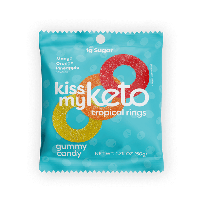 Kiss My Keto Tropical Rings Gummy Candy - Mango, Orange, Pineapple Flavours 50g