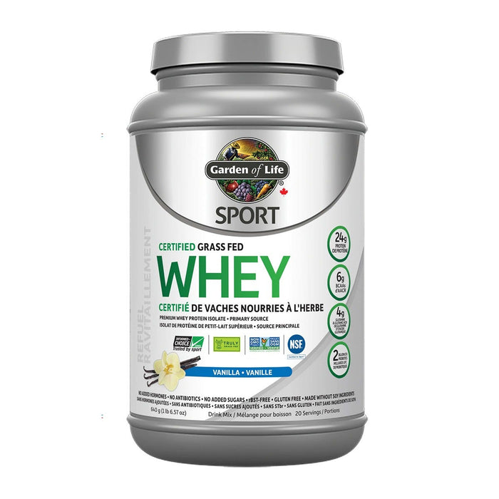 Garden of Life Sport Certified Grass Fed Whey Protein Isolate Vanilla Flavour - Gluten Free, Soy Free  640g