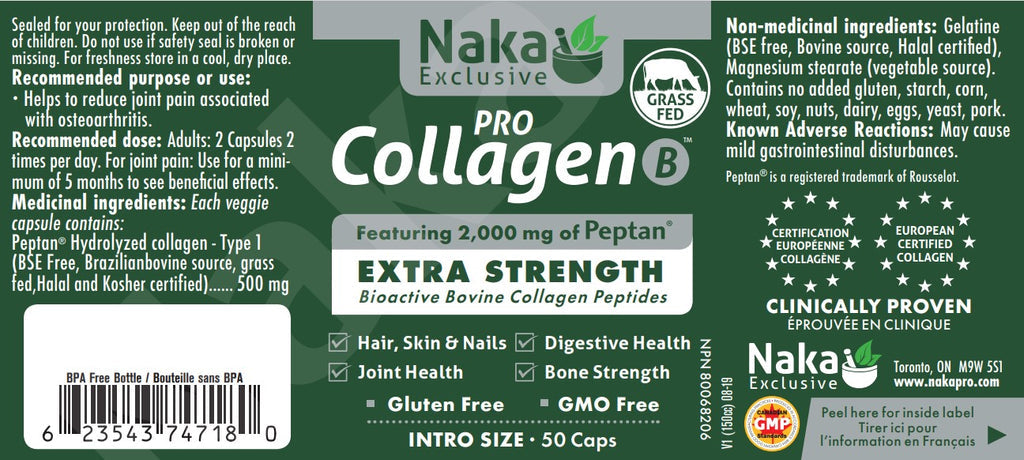 Naka BioActive Marine Collagen Pro Extra Strength - Hair, Skin & Nails, Joint Health, Digestive Health, Bone Strength. 180vegicapsbonus