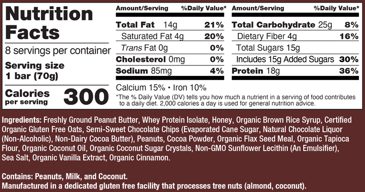 G2G Protein Bar - 18g Protein Per Bar - Peanut Butter Chocolate Chip 70g