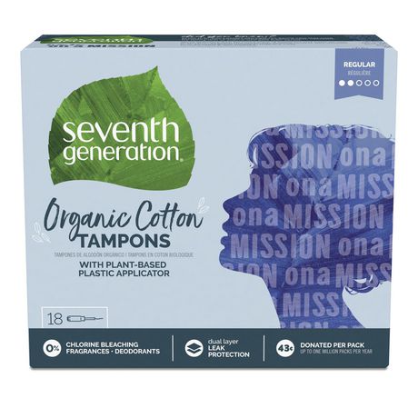 Seventh Generation Organic Cotton Tampons - 18 Tampons with Plant based Plastic Applicator - Regular 18tampons