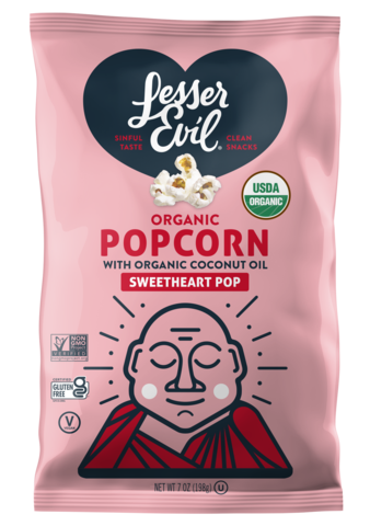 Lesser Evil Sweetheart Popcorn Snack Packs Organic 8x70g