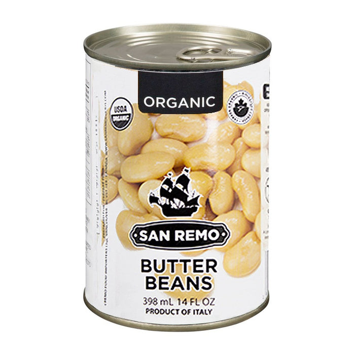 San Remo Butter Beans Organic - Vegan, Gluten Free, BPA Free, Kosher, No Salt Added 398ml