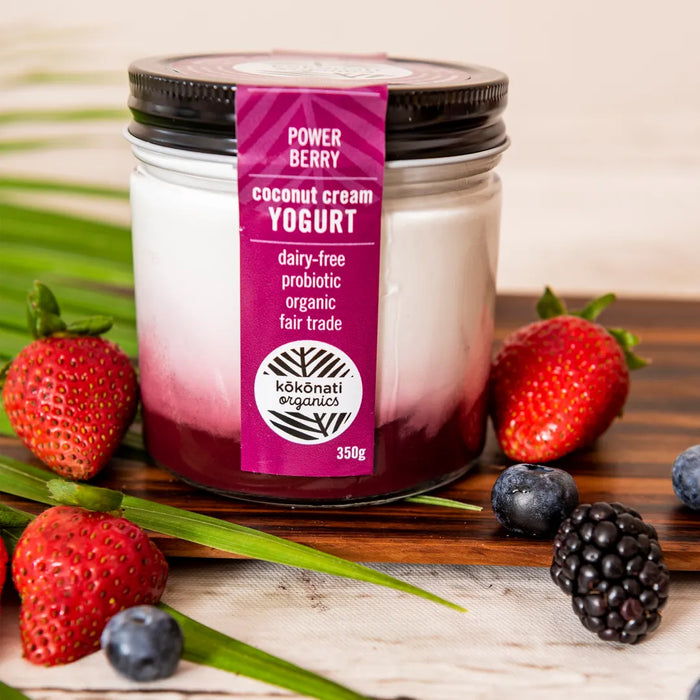 Kokonati Organics Dairy Free Probiotic Coconut Cream Yogurt; Power Berry 350g