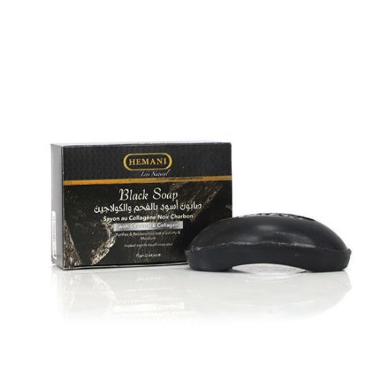 Hemani Black Soap with Charcoal & Collagen – Detoxifying Bar Soap (75g)