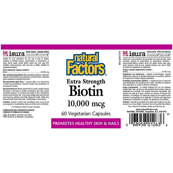 Natural Factors Biotin 10,000mcg – Hair, Skin & Nail Support (60 Vegi-Caps) 60 VEGI CAPS