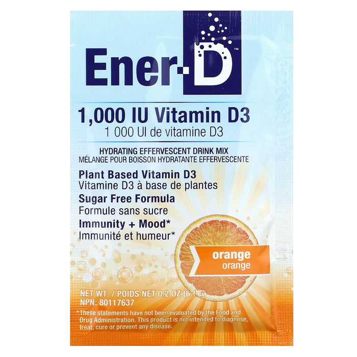 Ener-D 1000IU Vitamin D3 Drink Mix - Sugar Free Orange 6.1g single