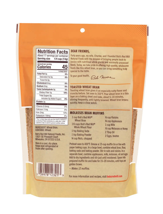 Bob's Red Mill High Fibre Wheat Bran – Whole Grain, Non-GMO (227g)