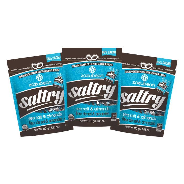 Zazubean Saltry Teezers Sea Salt & Almond – Organic Dark Chocolate, Fair Trade (110g)