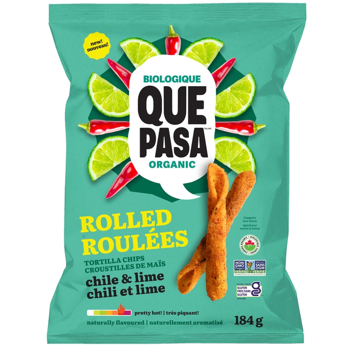 Que Pasa Rolled Tortilla Chips Chile & Lime – Zesty Organic Snack (184g)