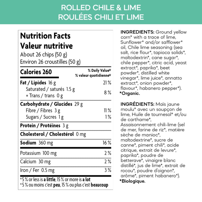 Que Pasa Rolled Tortilla Chips Chile & Lime – Zesty Organic Snack (184g)