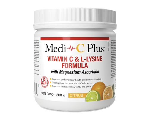 Medi C Plus - Vitamin C & L-Lysine Formula (with Magnesium Absorbate) - Citrus Flavour 300g
