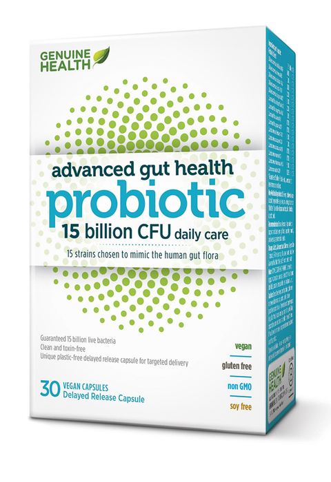 Genuine Health Advanced Gut Health Probiotic (15Billion) 30 Vegecaps