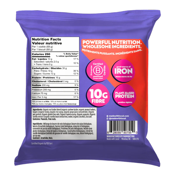 Made with Local Peanut Butter 16g Protein Cookie - Sea Salt 68g