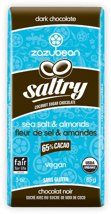 Zazu Bean Organic Chocolate Bar - Sea Salt and Almonds 85g