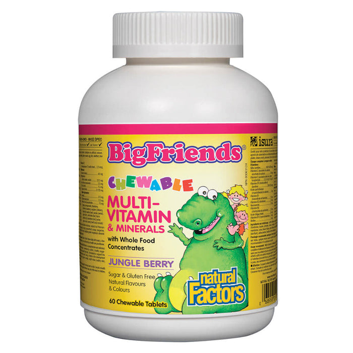 Natural Factors BigFriends Chewable Multivitamins and Minerals with Whole Foods - Jungle Berry Flavour 60 Chewables