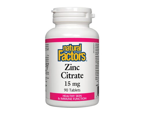 Natural Factors Zinc Citrate 15mg - Healthy Skin & Immune Function 90 Tablets
