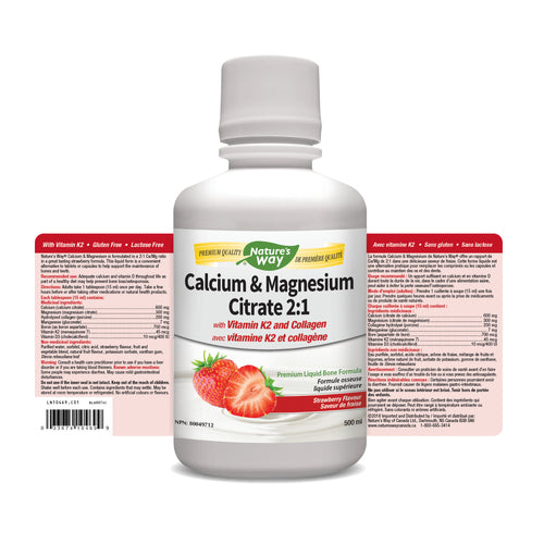 Nature's Way Calcium & Magnesium Citrate 2:1 with Vitamin K2 & Collagen - Strawberry Flavour 500ML