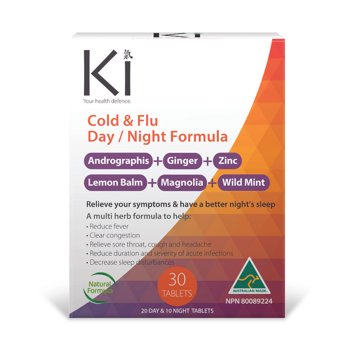 KI - Cold & Flu Day/Night Formula (Adrographis + Ginger + Zinc + Lemon Balm + Magnolia + Wild Mint) 30 Tablets