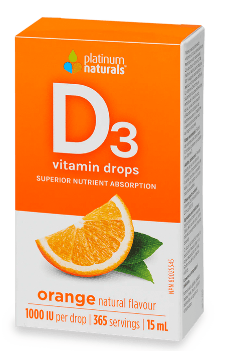 Platinum Naturals - Vitamin D3 Drops Orange Flavour (1000IU per drop) 15ml