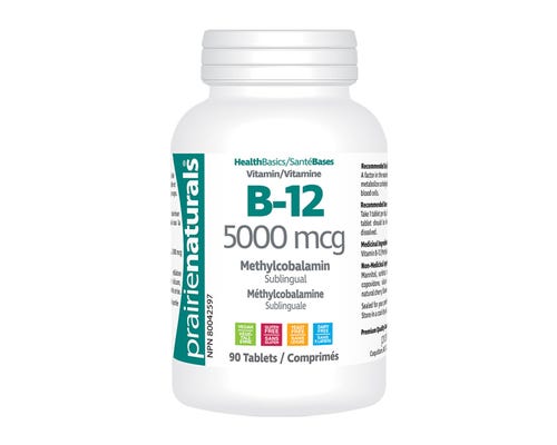 Prairie Naturals - Vitamin B-12 5000 mg Methylcobalamin Sublingual 90 Tablets