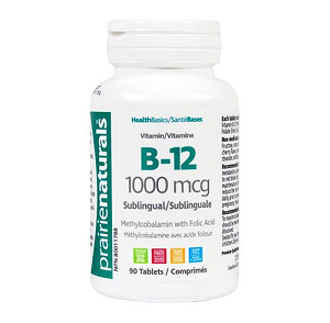 Prairie Naturals - Vitamin B-12 1000 mcg Sublingual ( Methylcobalamin with Folic Acid) 90 Tablets