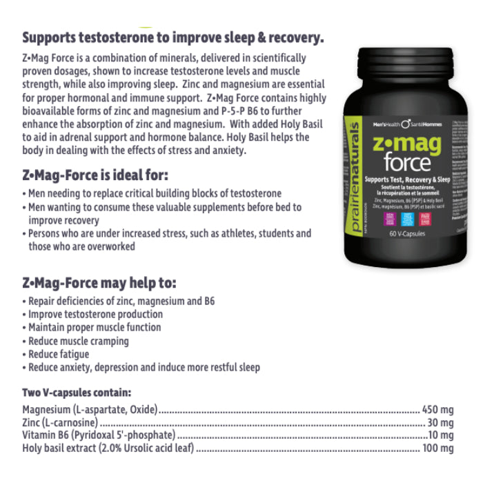 Prairie Naturals - Z-Mag Force (Supports Testosterone, Recovery & Sleep) 60 Vegecaps