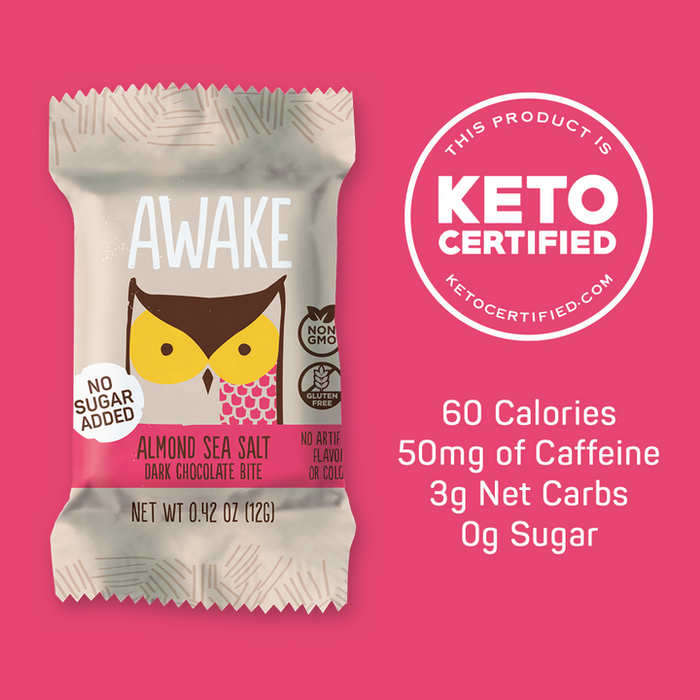 Awake Almond Sea Salt Caffeinated Chocolate Bites. 8X12g
