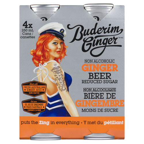 Buderim Reduced Sugar Ginger Beer 4x250ml