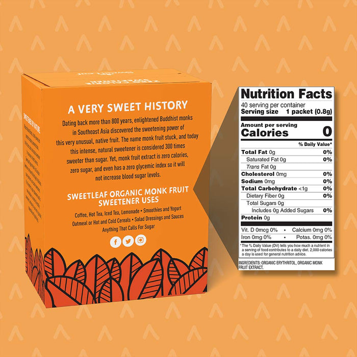 SweetLeaf Monk Fruit Organic Sweetener 40 Packets 40 packs