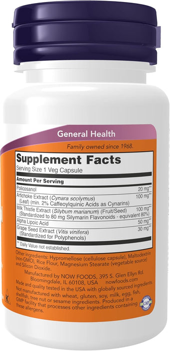 Now Policosanol 20mg w/ Artichoke, Milk Thistle etc - 90 veg capsules 90vcaps