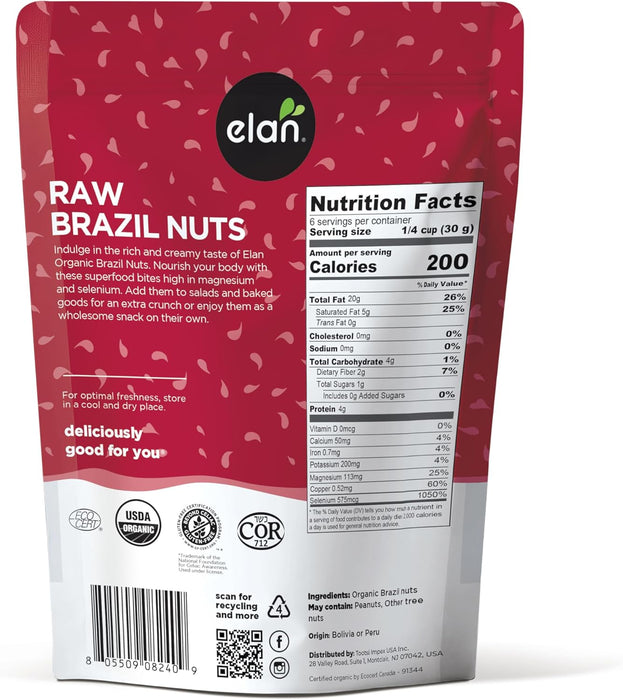 Elan Organic Raw Brazil Nuts – Selenium-Rich, Non-GMO (185g)