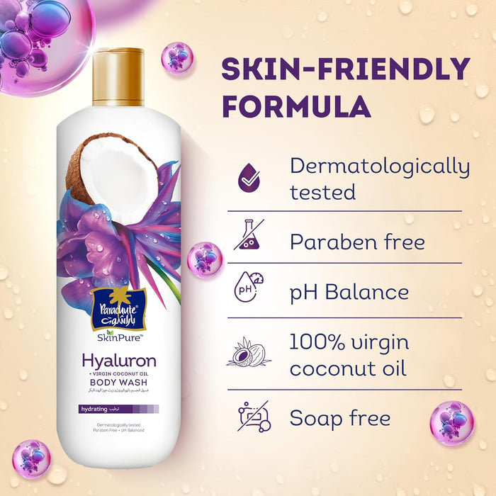 Parachute Hyaluron Body Wash with Virgin Coconut Oil – Deep Hydration Formula (400ml)