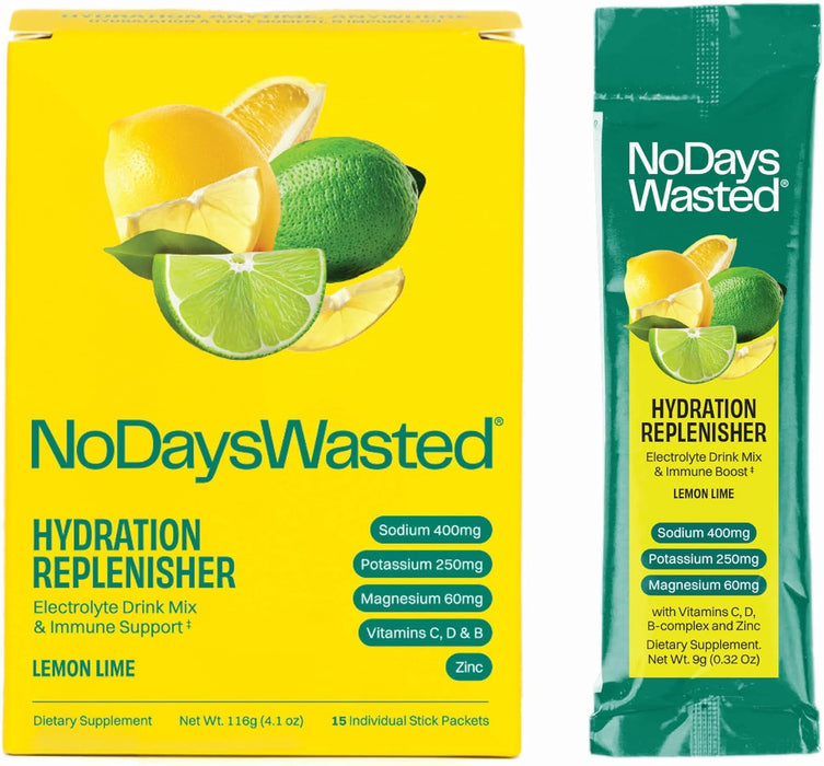No Days Wasted Hydration Replenisher Lemon Lime box of 15 sachets