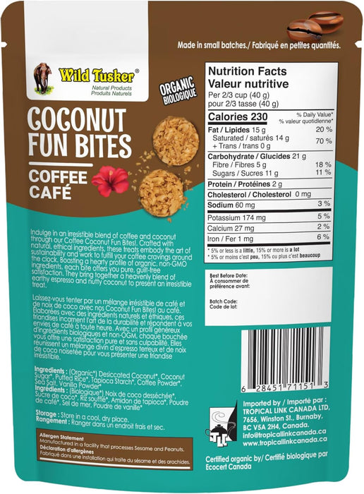 Wild Tusker Coconut Fun Bites – Coffee-Flavoured Coconut Snack Bites (40g)