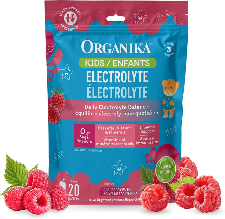 Organika Kids Electrolyte – Hydration Support, Raspberry Rush Flavour (20 Pack)