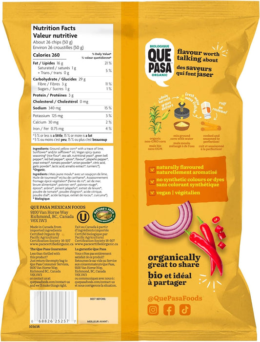 Que Pasa Rolled Tortilla Chips Spicy Queso – Organic, Gluten-Free Snack (184g)