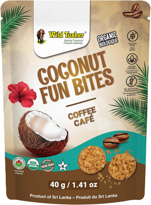 Wild Tusker Coconut Fun Bites – Coffee-Flavoured Coconut Snack Bites (40g)