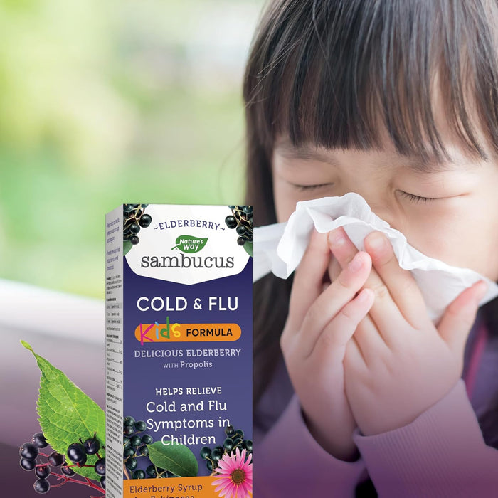 Nature's Way Sambucus, Elderberry Syrup Plus Echinacea, Cold & Flu Kids Formula  120ML