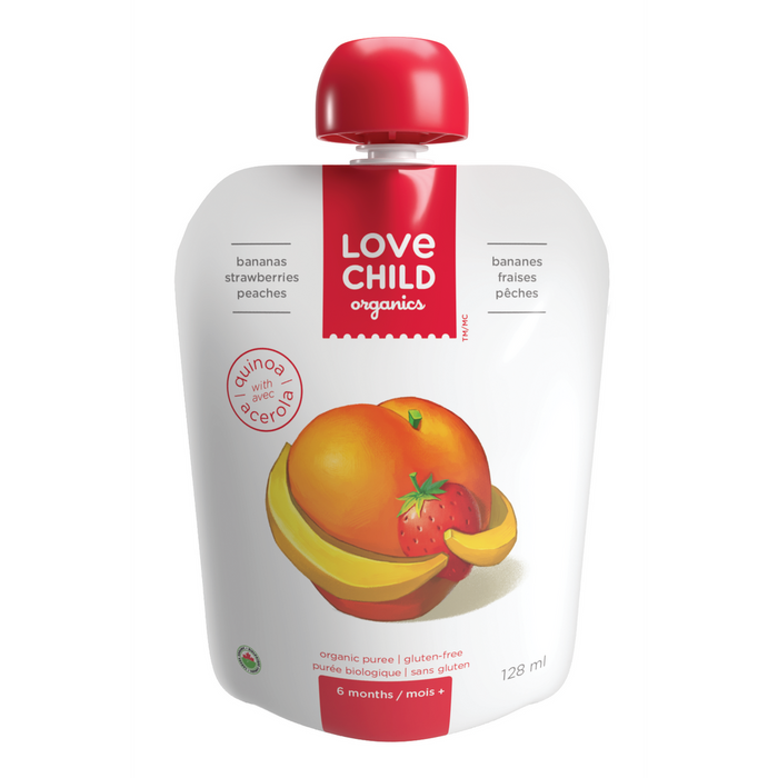 Love Child Organics, Organic Puree;  Strawberry Banana Peaches, 6 months 128ml