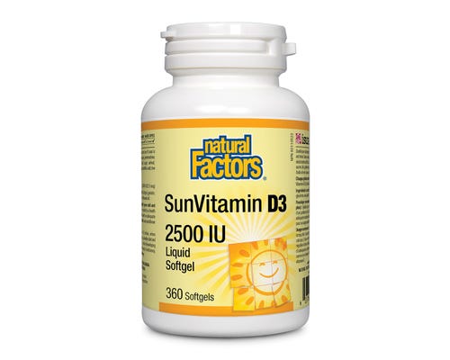 Natural Factors SunVitamin D3 2500IU Liquid Softgels 360softgels