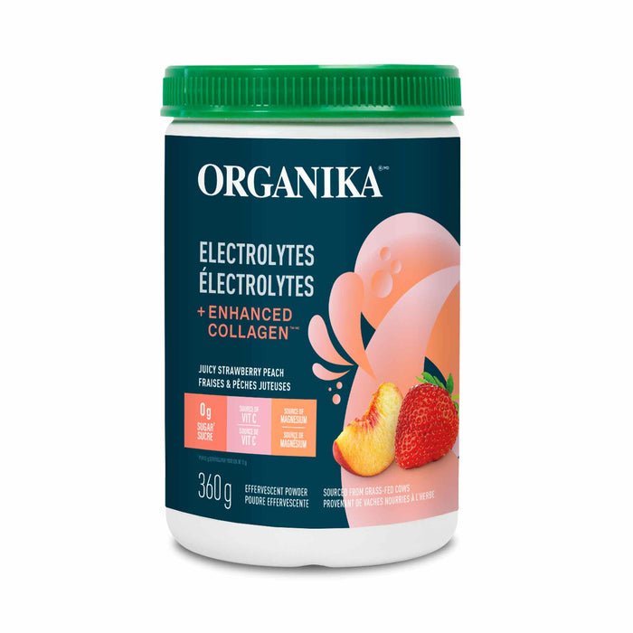 Organika Electrolytes + Enhanced Collagen Powder - Juicy Strawberry Peach 360g