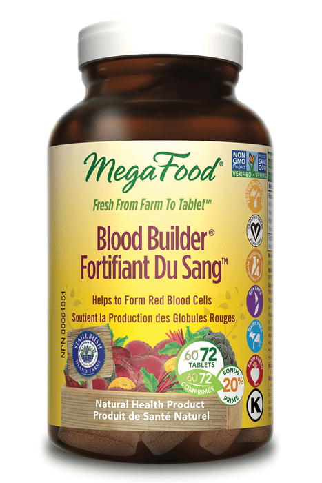 MegaFood Blood Builder Plant Based Iron Tablet Bonus Size with Free Gift With Purchase 72+30bonus