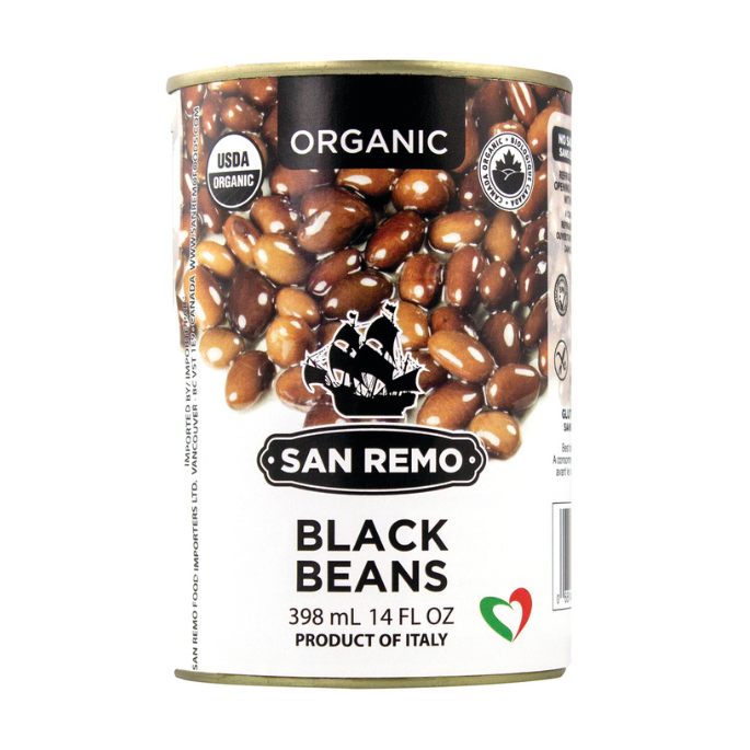 San Remo Black Beans Organic - Vegan, Gluten Free, BPA Free, Kosher, No Salt Added 398ml