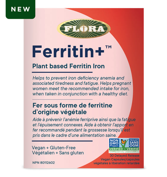 Flora Ferritin+ Plant Based Ferritin Iron - Vegan, Gluten Free Helps to Prevent Iron Deficiency and Anemia 30vegancaps