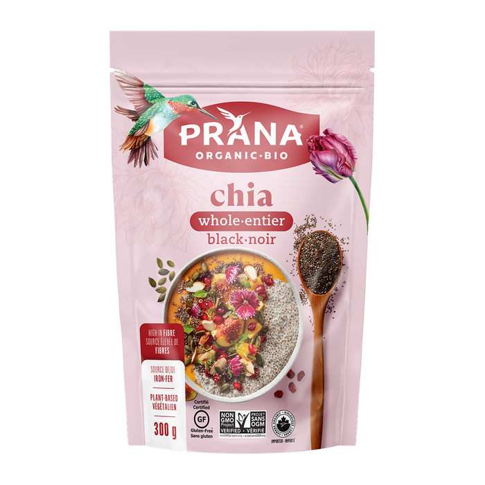 Prana Chia Seed Whole Black Organic - Gluten Free, Source of Calcium, Fibre & Omega-3 300g