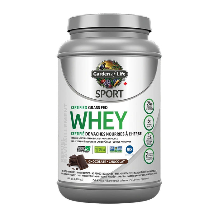 Garden of Life Sport Certified Grass Fed Whey Protein Isolate Chocolate Flavour - Gluten Free, Soy Free 660g