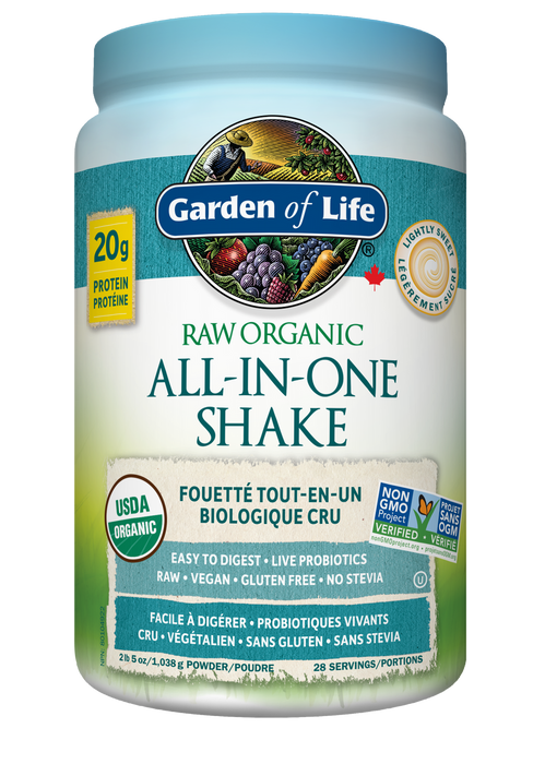 Garden of Life Raw Organic All-In-One Shake Lightly Sweetened - Plant Based, Gluten Free, Dairy Free, Soy Free Raw, Vegan,  1,038g